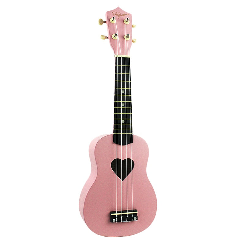 Ukulele Pink 21 Inch 4 Strings Ukelele Cheap Hawaii Mini Guitar Heart-Shaped Tone Hole Basswood Wood
