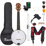 Kmise Banjolele Concert 23 inch Banjo Ukulele Ukelele Banjo Kit 4 String Maple Okoume GCEA with Full Accessories