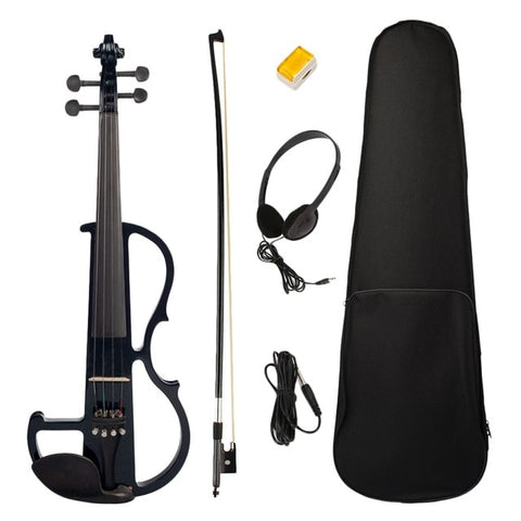 Hot Electric Violin 4/4 Full Size Violin with Case Bow Earphone Rosin Set Black New
