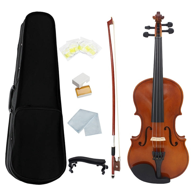 ABGZ-1/4 Violin Natural Acoustic Solid Wood Spruce Flame Maple Veneer Violin Fiddle with Case Rosin Bow Strings Shoulder Rest