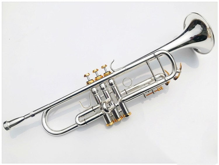 Trumpet  Bb silver gold key trompete profissional Musical Brass Silver Plated Exquisite B Flat Trumpet band case