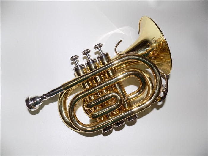 Bb Brass Pocket trumpet 125mm Bell Lacquer with Case and mouthpiece Musical instruments professional
