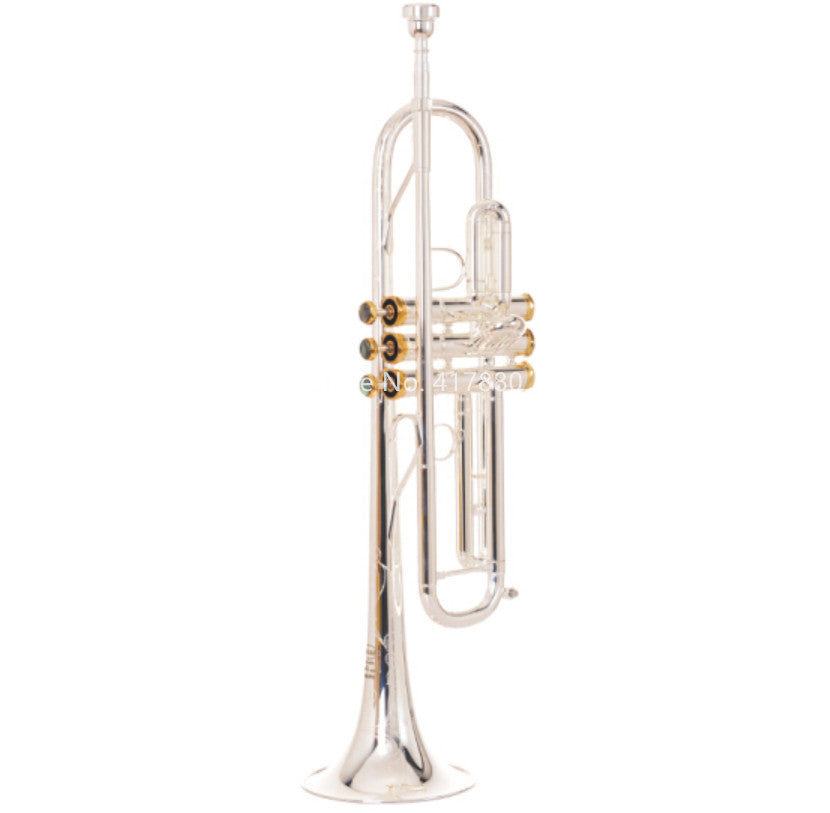 SADSN STR-900S Bb Tune Trumpet Brass Silver Plated Abalone Button B Flat Trumpet Hand in Carving Musical Instrument with Case