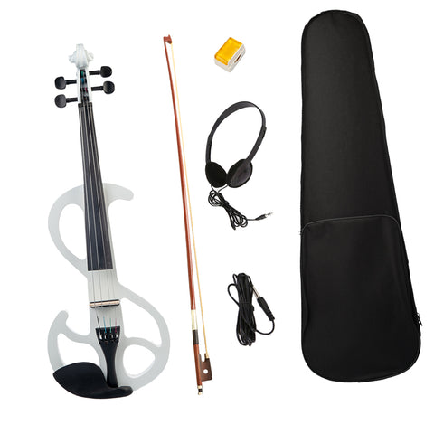 Professional 4/4 Electric Violin Fiddle with Accessories for Violinist (White)
