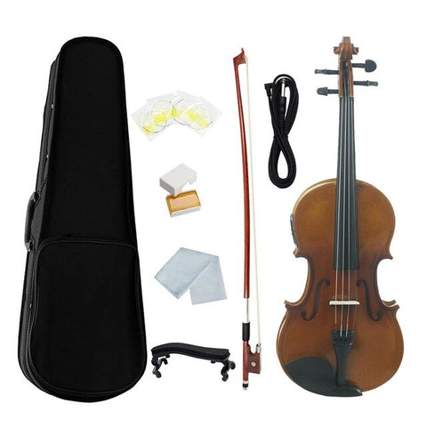 AV-E03 4/4 Full Size Electro-Acoustic EQ Violin Fiddle Kit Solid Matte Finish Spruce Face Board 4-String with Case Rosin Cable