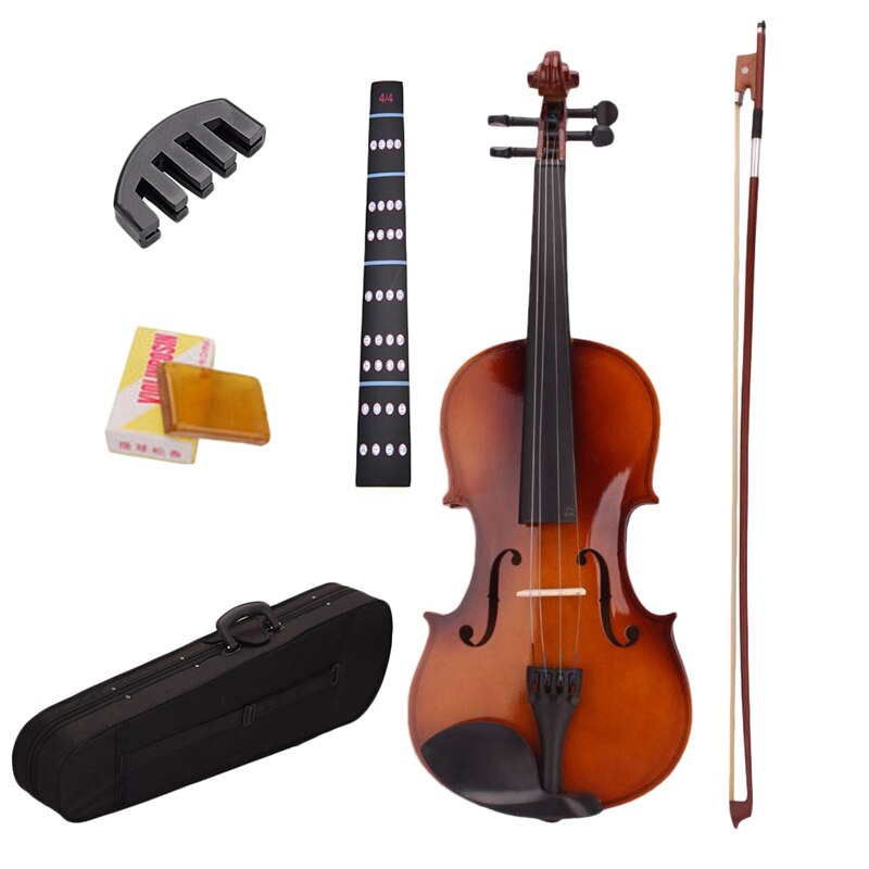 Super sell-4/4 Full Size Natural Acoustic Violin Fiddle With Case Bow Rosin Mute Stickers