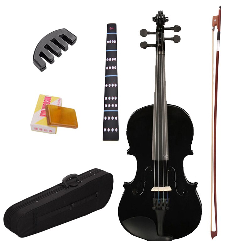 Quality 4/4 Full Size Black Acoustic Violin Fiddle with Case Bow Rosin Mute Stickers
