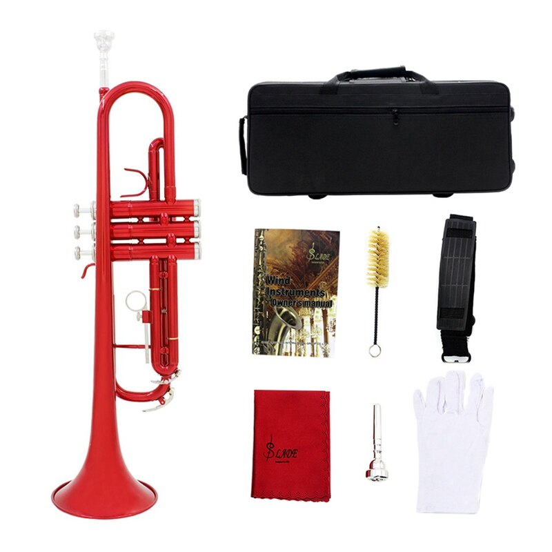 Slade Trumpet Bb B Flat Durable Brass Trumpet Beginner Musical Instrument with Mouthpiece Gloves and Exquisite Gig Bag