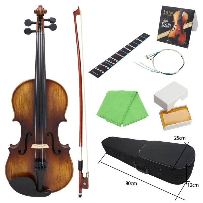 AV-508 4/4 Full Size Acoustic Violin Fiddle Kit Solid Wood Matte Finish Ebony Face Board 4-String Instrument 7 PCS/Set With Case